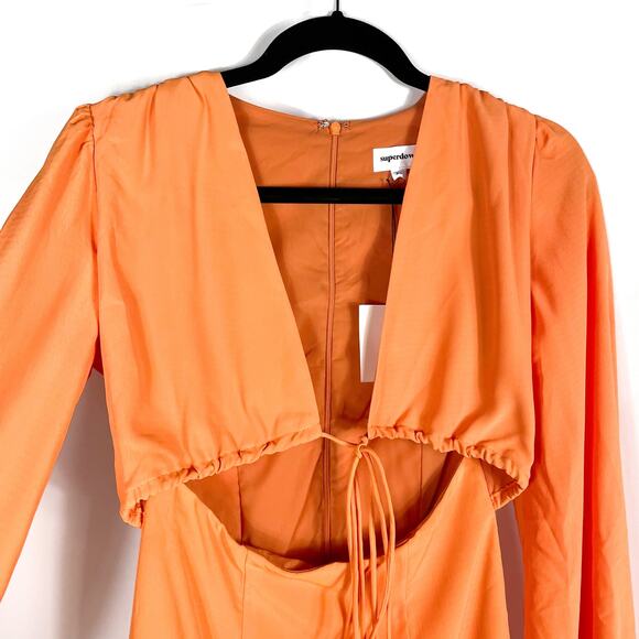 Superdown Selene Wrap Dress Orange Mini Front Tie V-Neck Long Sleeves‎ Sz XS - Picture 7 of 13